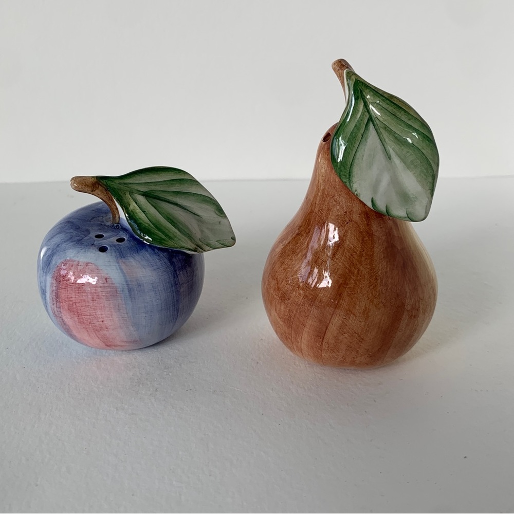 Vintage Ceramic Pear and Apple Salt and Pepper Shakers